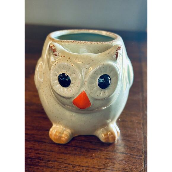 Cute Gray Owl Ceramic Coffee Mug Tea Cup With Built In Tea Bag Holder - New - Picture 1 of 7
